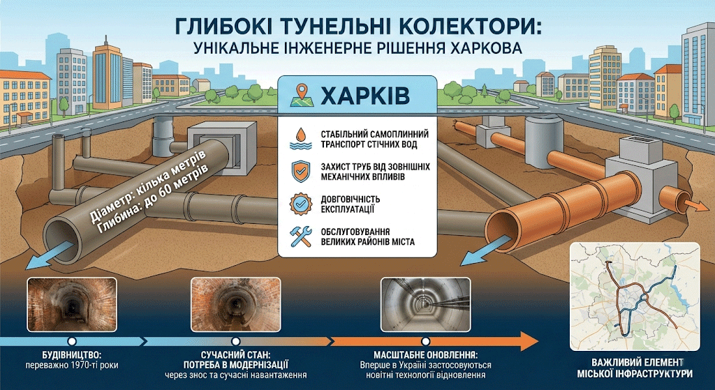 Глибокий тунельний колектор харківської каналізації.